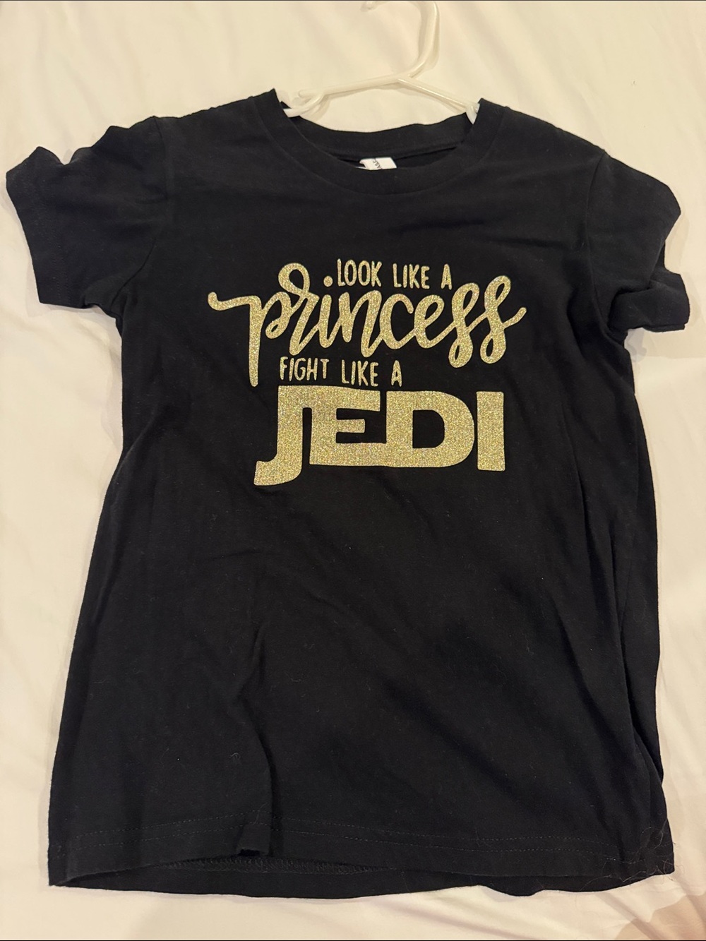 Disney Themed Girls' Black Glitter "Look Like a Princess, Fight Like a Jedi" Tee